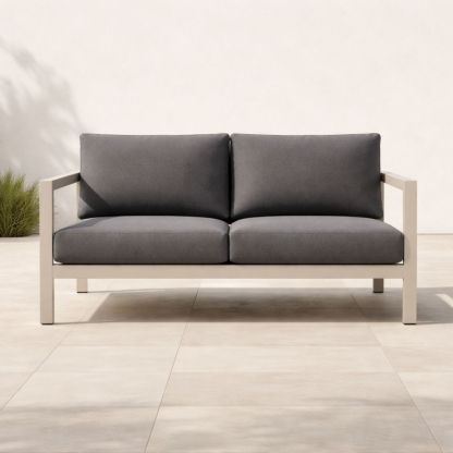 Outdoor Aluminum Loveseat with Grey Polyester Cushions 140cm-Naturavina