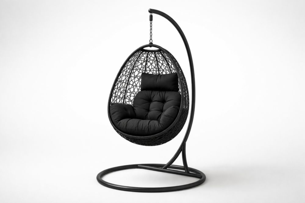 Outdoor Hanging Chairs with Cushion Rattan Wicker Frame Black-Naturavina