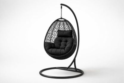 Outdoor Hanging Chairs with Cushion Rattan Wicker Frame Black-Naturavina