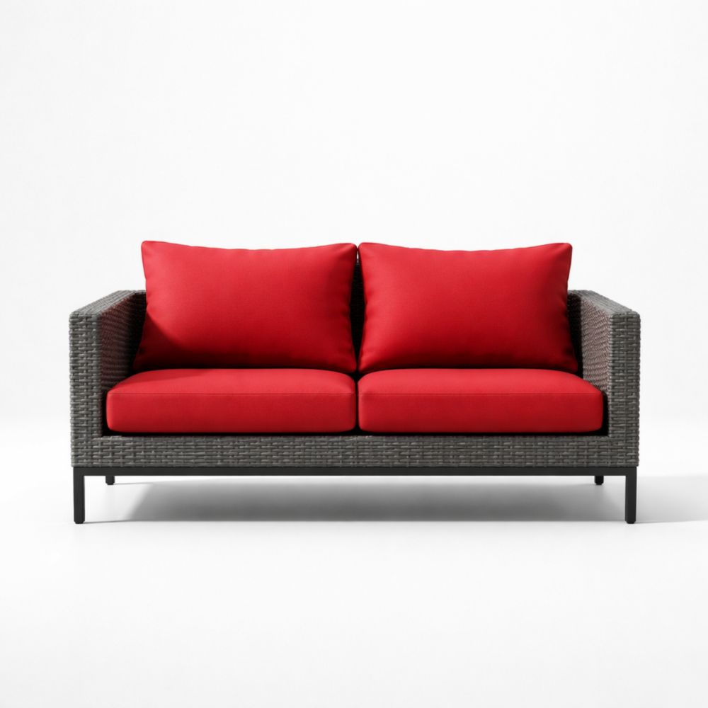 Outdoor Patio Sofa Wicker Frame Polyester Cushions Red 160cm-Naturavina