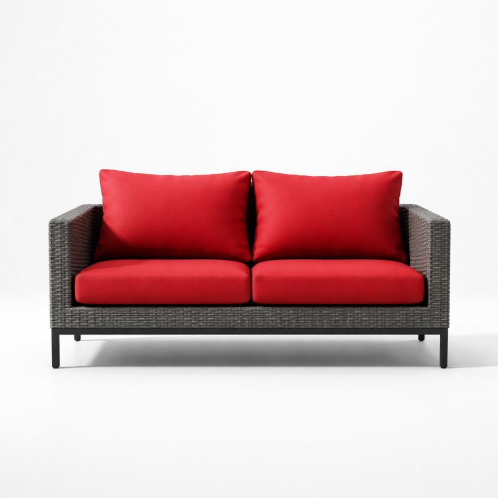 Outdoor Patio Sofa Wicker Frame Polyester Cushions Red 160cm-Naturavina