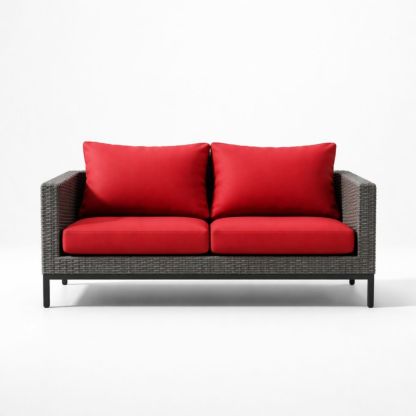 Outdoor Patio Sofa Wicker Frame Polyester Cushions Red 160cm-Naturavina