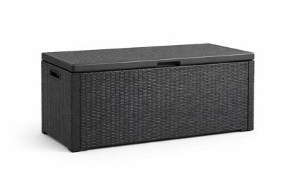 Outdoor Storage Bench Wicker Resin Black 145cm x 60cm x 55cm-Naturavina