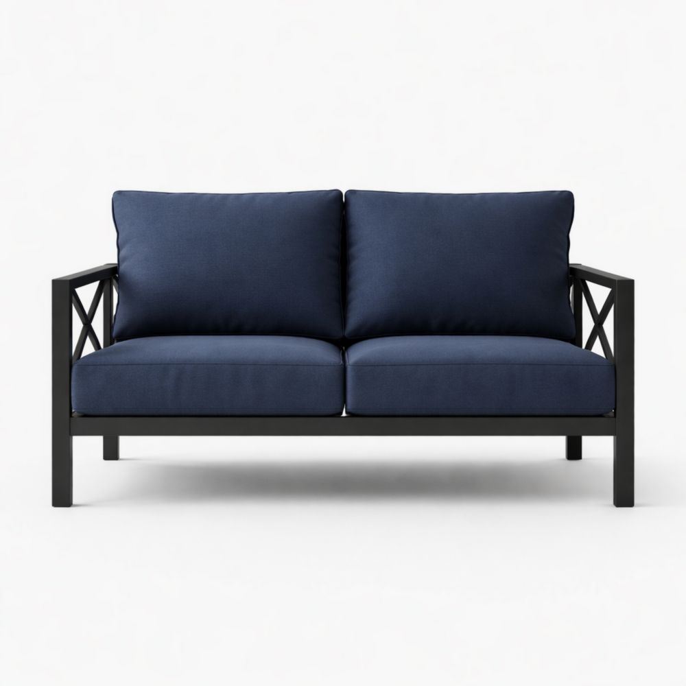 Outdoor Loveseat with Cushions Steel Frame Navy-Naturavina