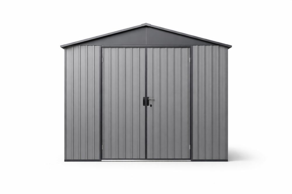 Steel Outdoor Storage Shed with Double Doors Grey 244cm x 190cm x 177cm-Naturavina