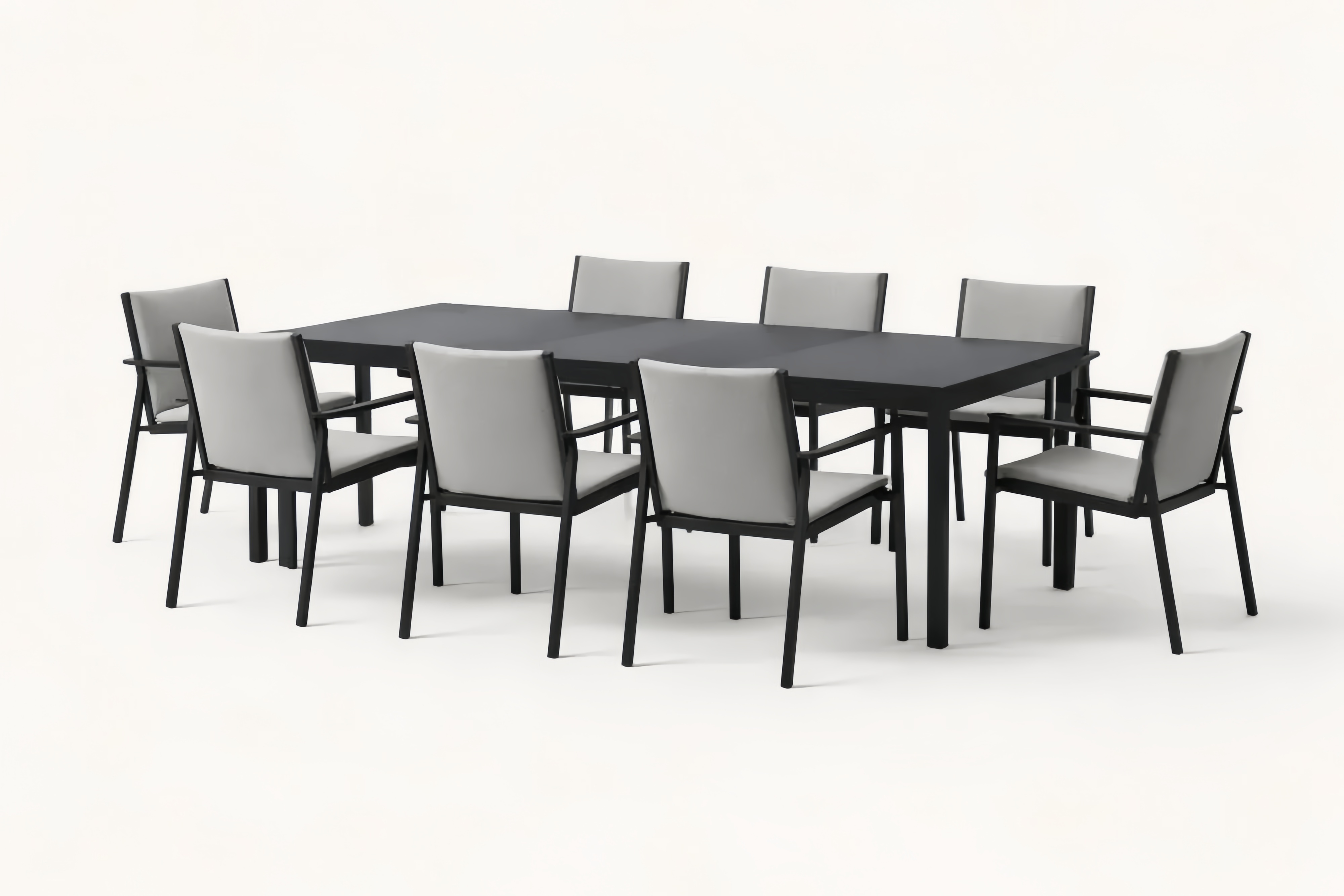 Metal and Outdoor-Grade Fabric 9-Piece Dining Set in Black and Gray