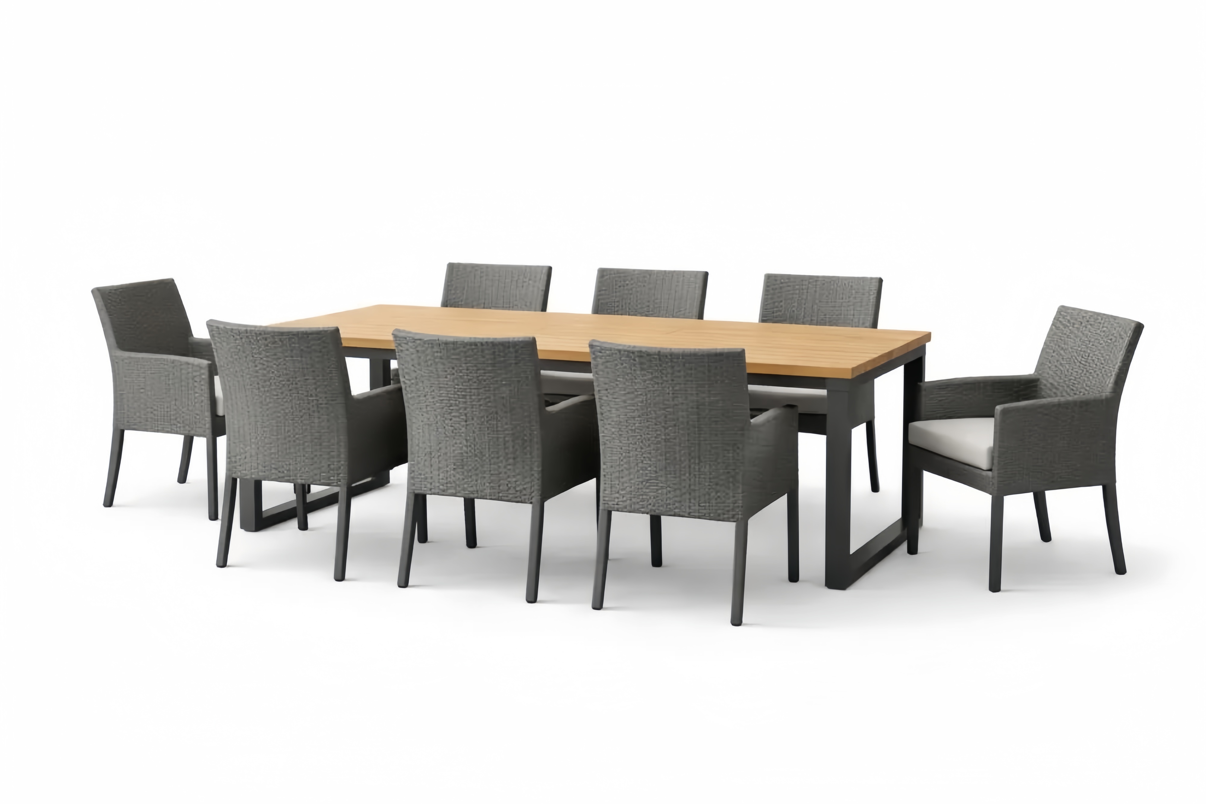 Outdoor Dining Set 9-Piece with Rectangular Table and Wicker Chairs Grey