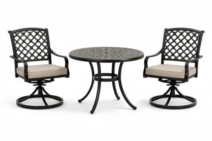 Outdoor Aluminum Patio Bistro Set with Cushioned Chairs and Round Table in Black