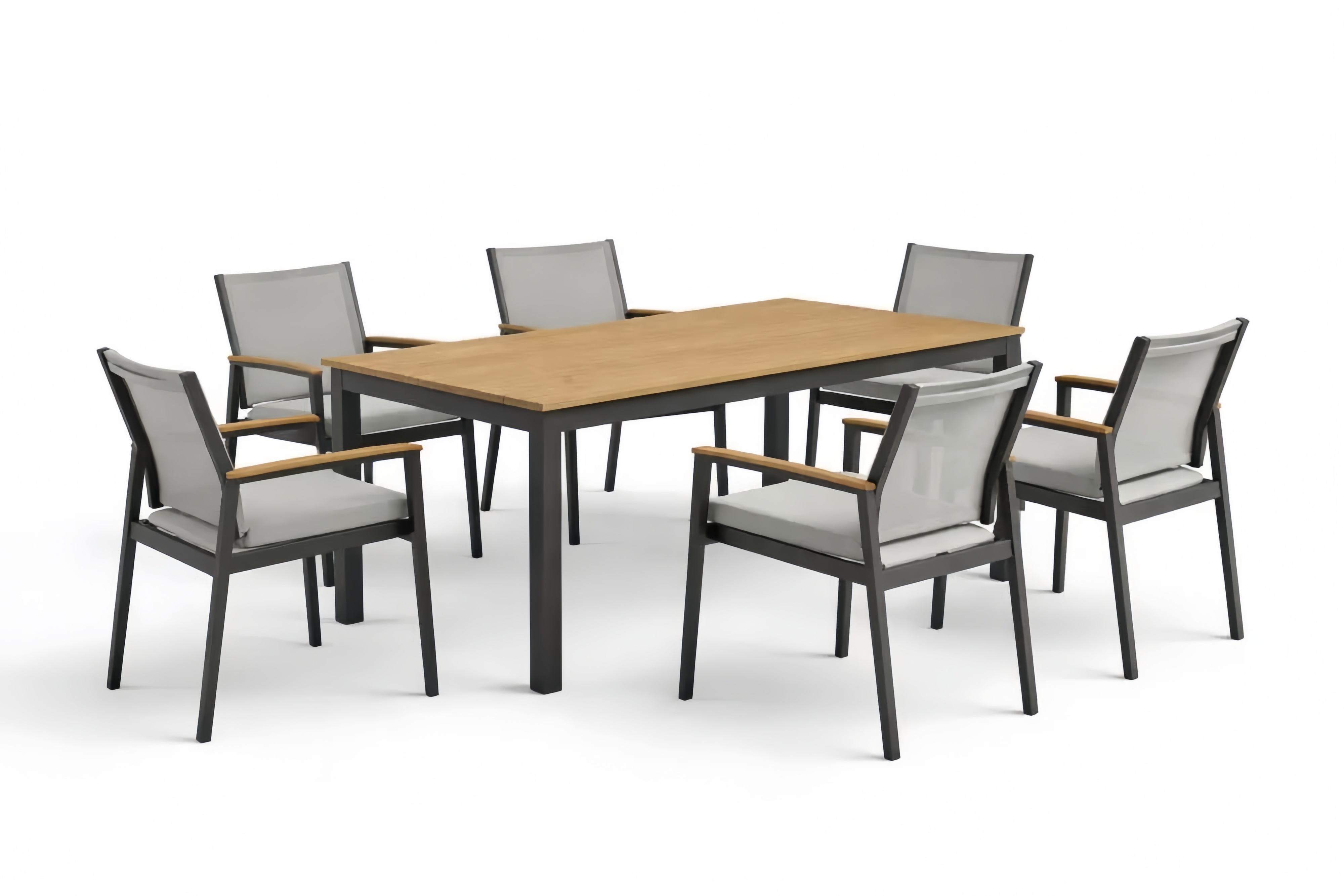 Outdoor Dining Set with 6 Chairs and Table Wood and Metal Gray