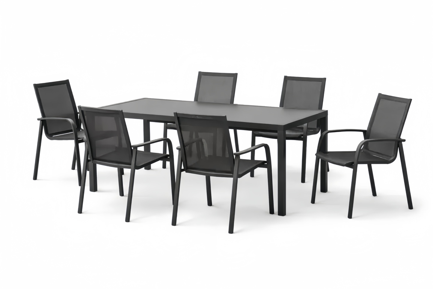 Black Outdoor Dining Table Set with 6 Textilene Chairs