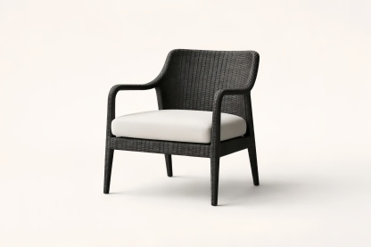 Wicker Lounge Chair with Polyester Cushion Black/White