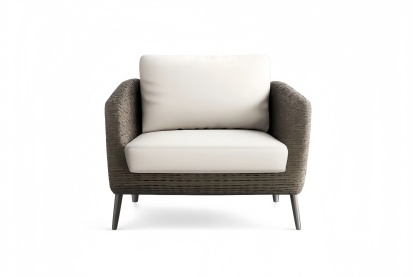 Outdoor Rattan Lounge Chair with White Cushions