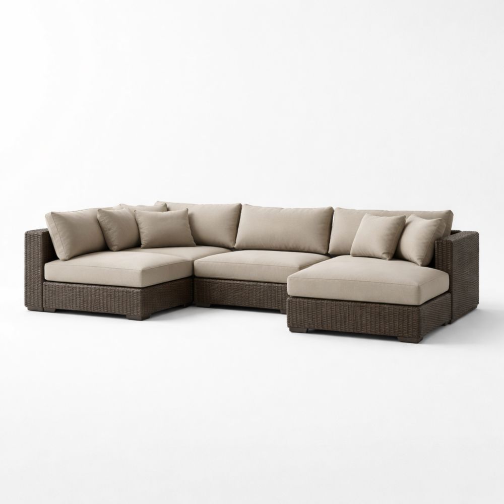 Wicker Outdoor Sectional Sofa Set with Beige Cushions-Cosydimora