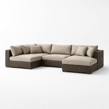 Wicker Outdoor Sectional Sofa Set with Beige Cushions-Cosydimora