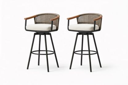 Set of 2 Swivel Barstools with Steel Frame and Wicker Backrest-Cosydimora