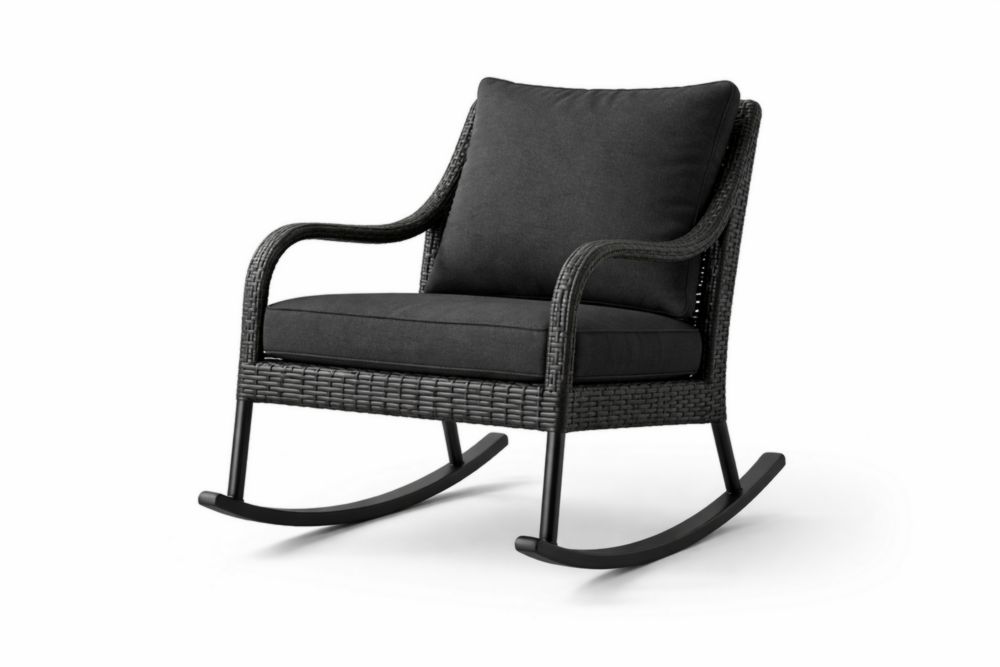Wicker Rocking Chair with Black Cushions 70cm x 85cm x 80cm-Cosydimora