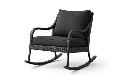 Wicker Rocking Chair with Black Cushions 70cm x 85cm x 80cm-Cosydimora