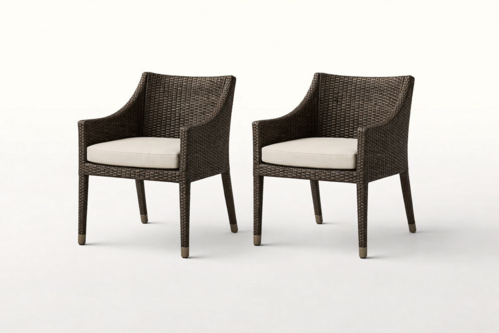 Outdoor Wicker Patio Armchair Set with Cushions Brown-Cosydimora