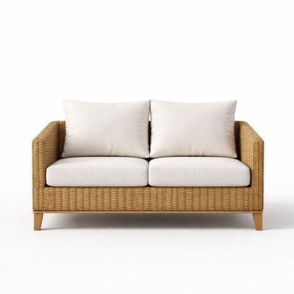 Rattan Loveseat Sofa with Removable Polyester Cushions Beige 140cm-Cosydimora