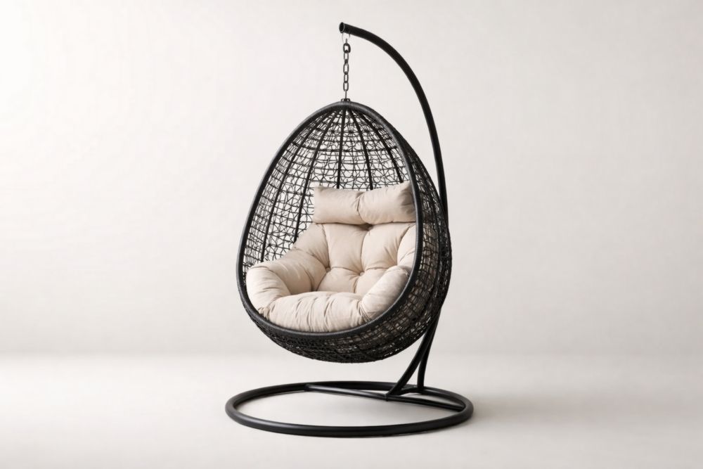 Hanging Egg Chair with Stand Wicker Frame Polyester Cushion-Cosydimora