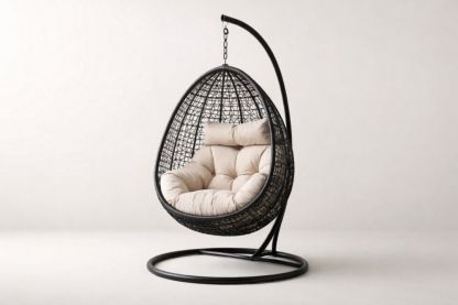 Hanging Egg Chair with Stand Wicker Frame Polyester Cushion-Cosydimora