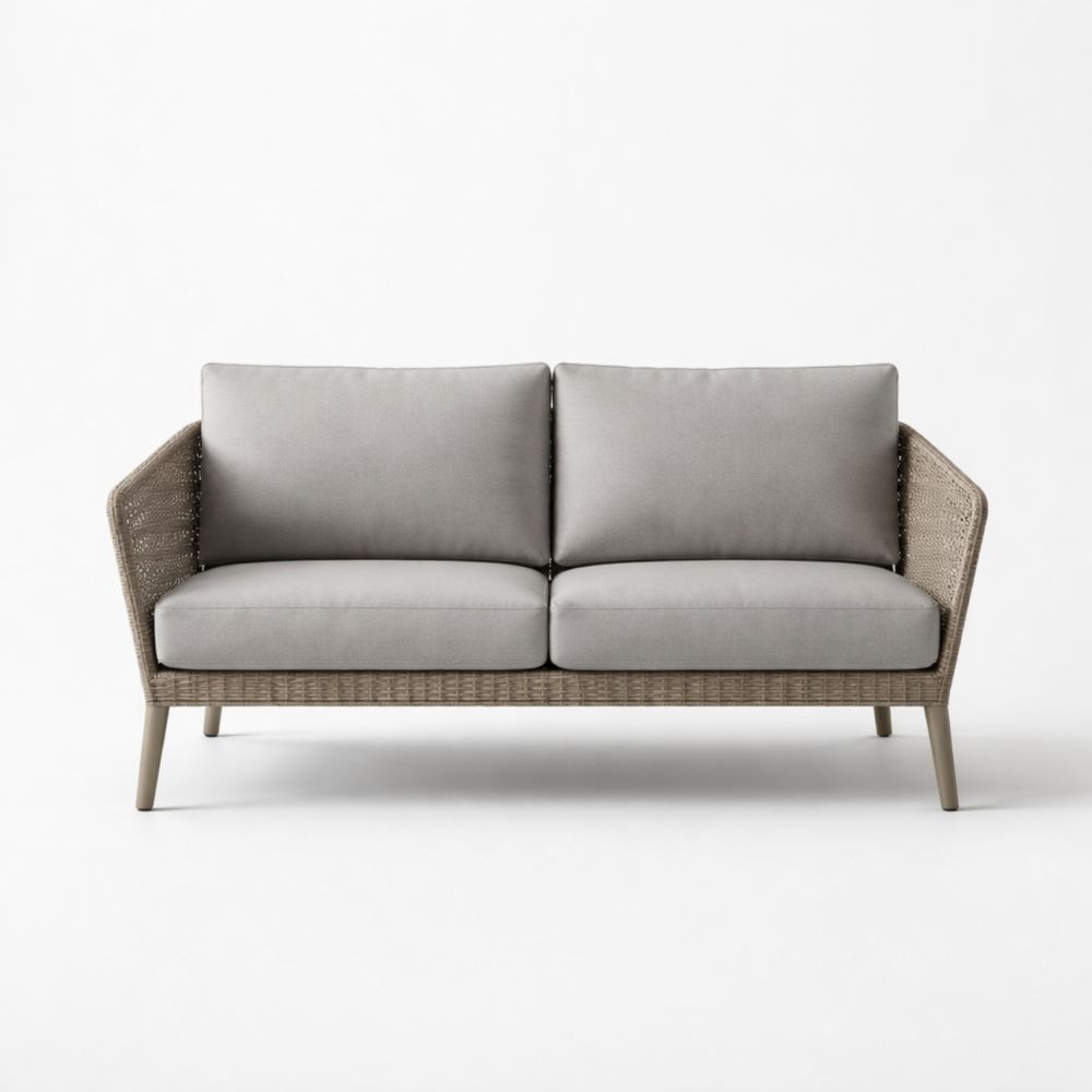 Outdoor Wicker Sofa with Polyester Cushions 152cm Gray-Cosydimora