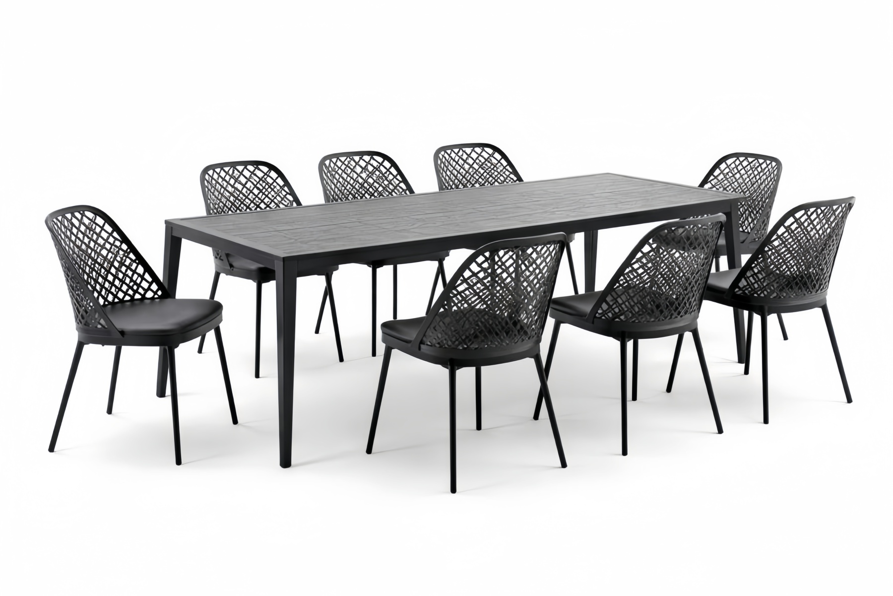 Outdoor Dining Set Rectangular Table with Rattan Chairs Black Aluminum