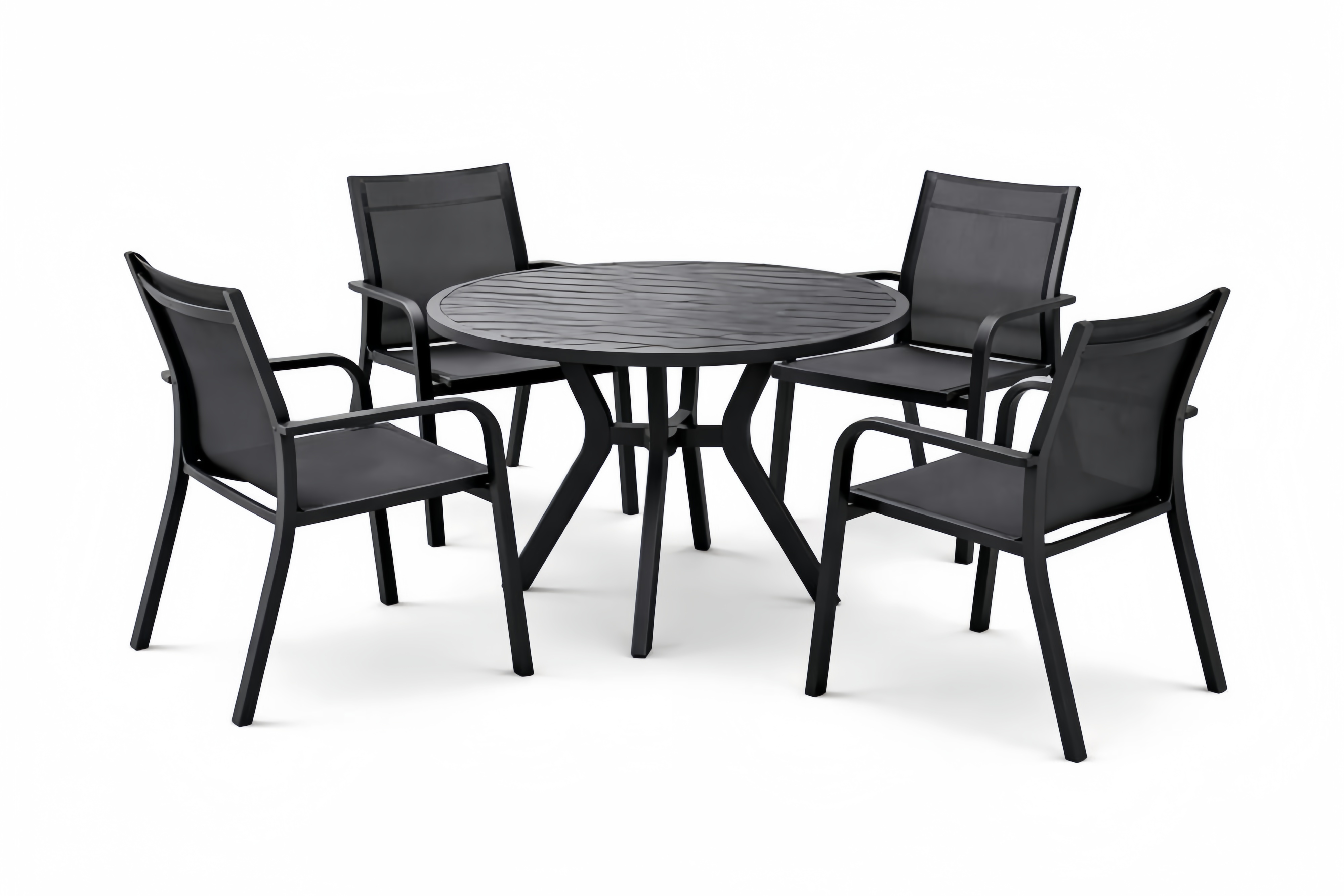 5-Piece Outdoor Dining Set with Round Aluminum Table and Textilene Mesh Chairs Black