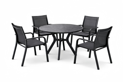 5-Piece Outdoor Dining Set with Round Aluminum Table and Textilene Mesh Chairs Black