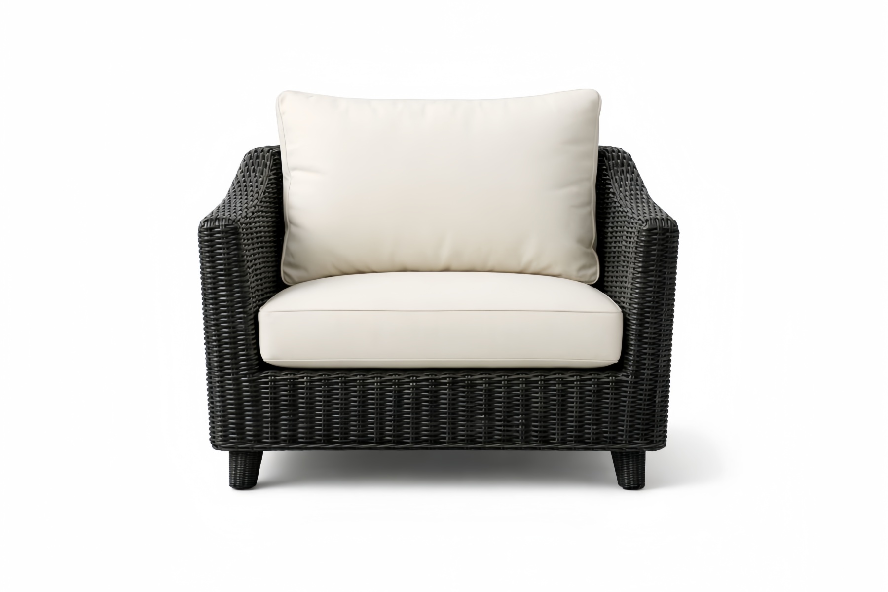 Outdoor Wicker Armchair with Polyester Cushions Black Frame Beige Fabric