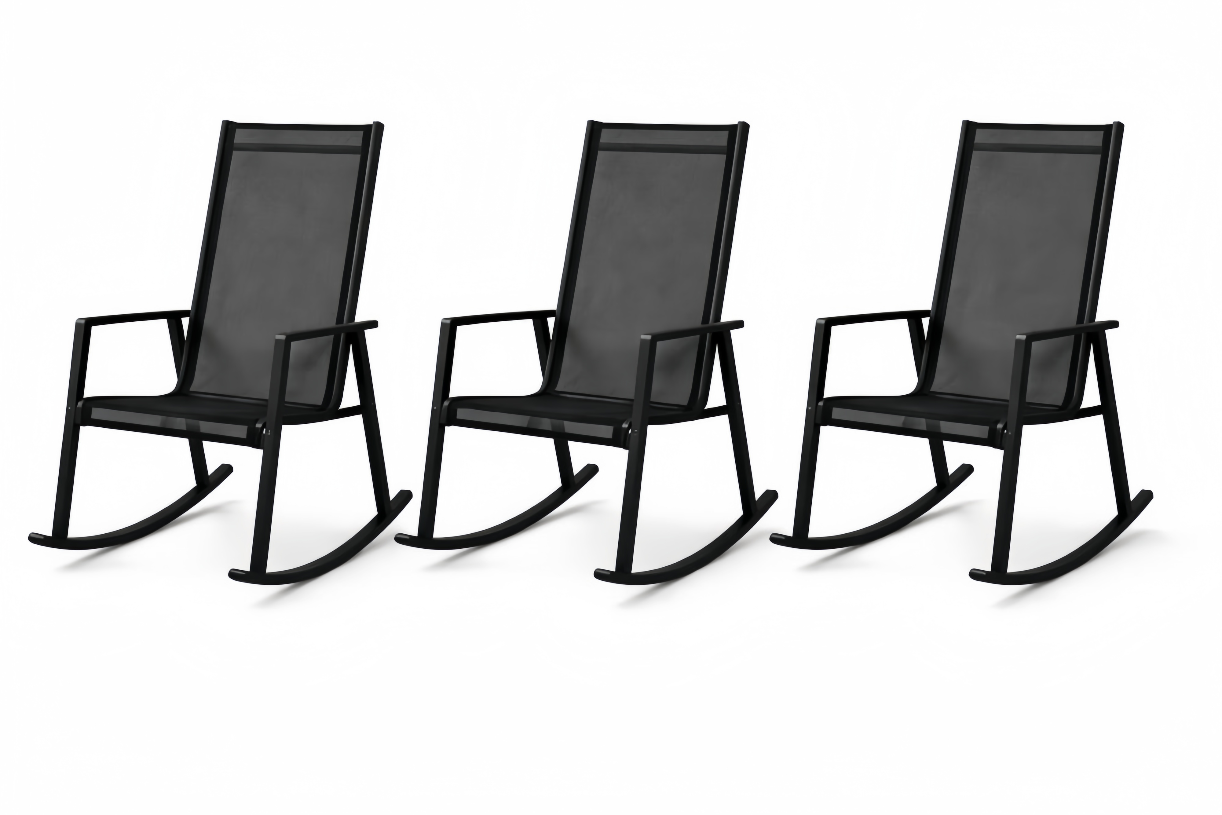 Set of 3 Black Metal Frame Outdoor Rocking Chairs with Mesh Fabric