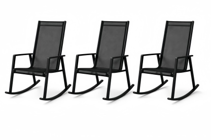 Set of 3 Black Metal Frame Outdoor Rocking Chairs with Mesh Fabric
