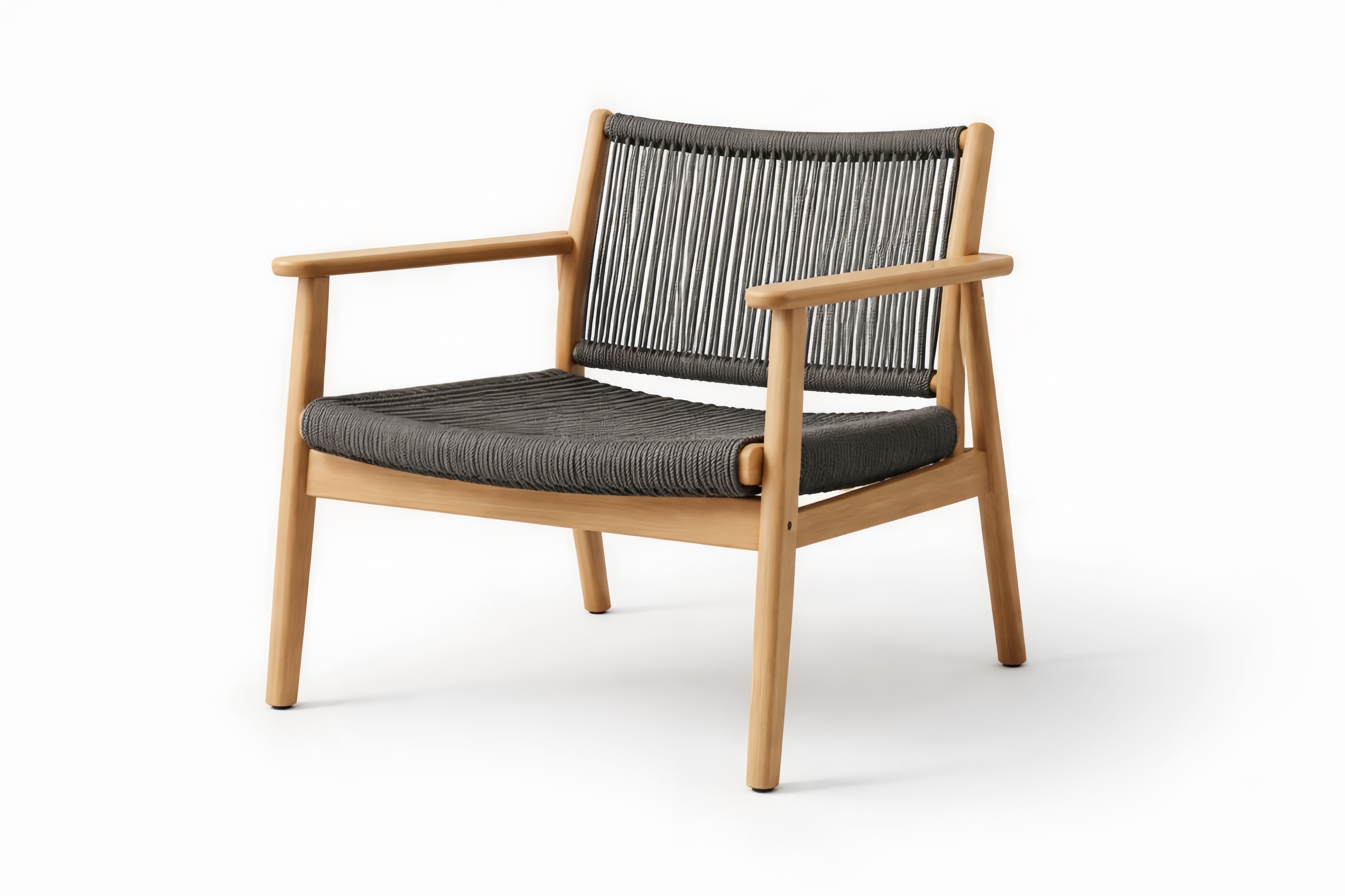 Teak Wood Armchair with Polypropylene Rope Seat and Back Gray