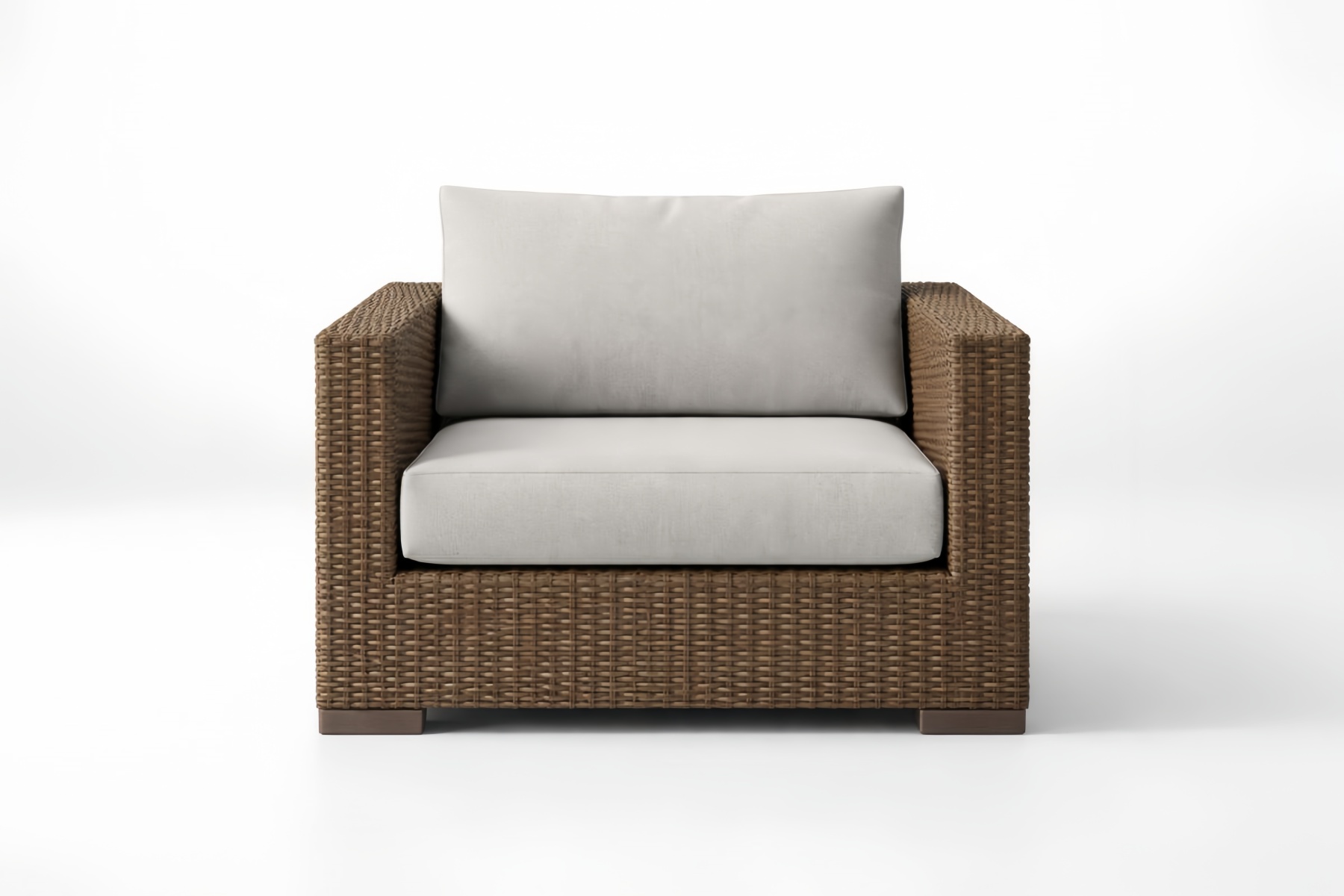 Rattan Armchair with Grey Cushions
