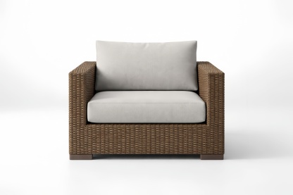 Rattan Armchair with Grey Cushions