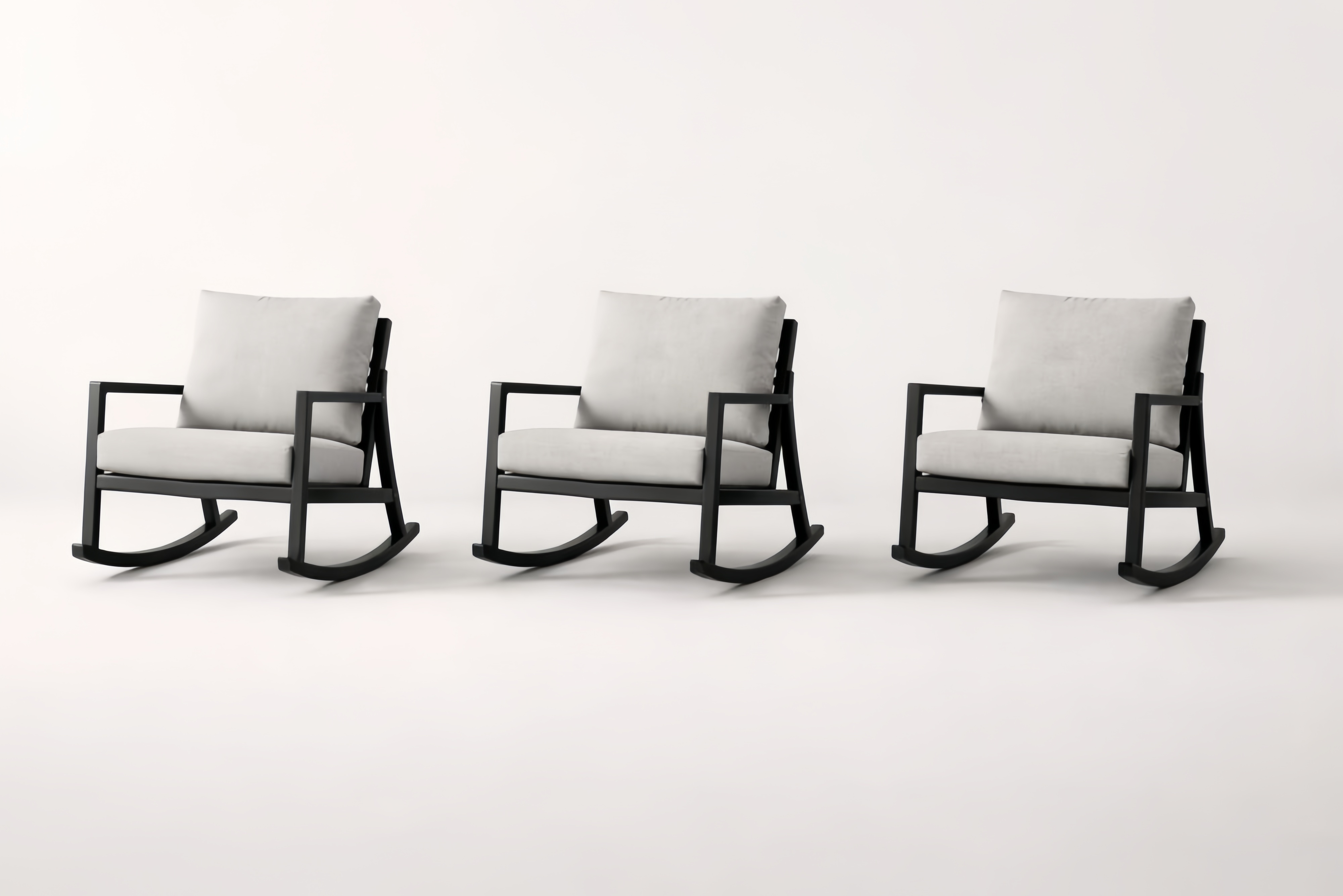 Rocking Chair Set with Metal Frame and Gray Polyester Cushions