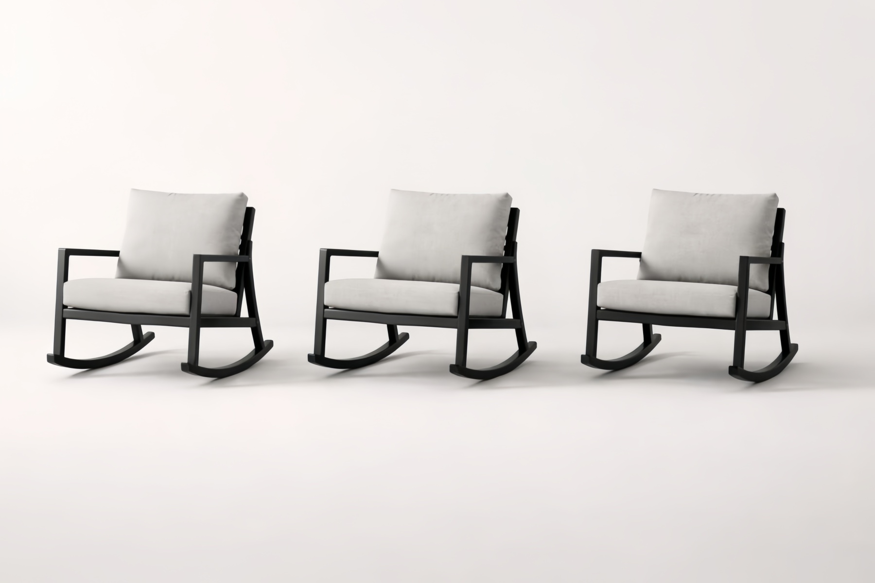 Rocking Chair Set with Metal Frame and Gray Polyester Cushions