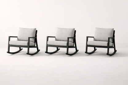 Rocking Chair Set with Metal Frame and Gray Polyester Cushions