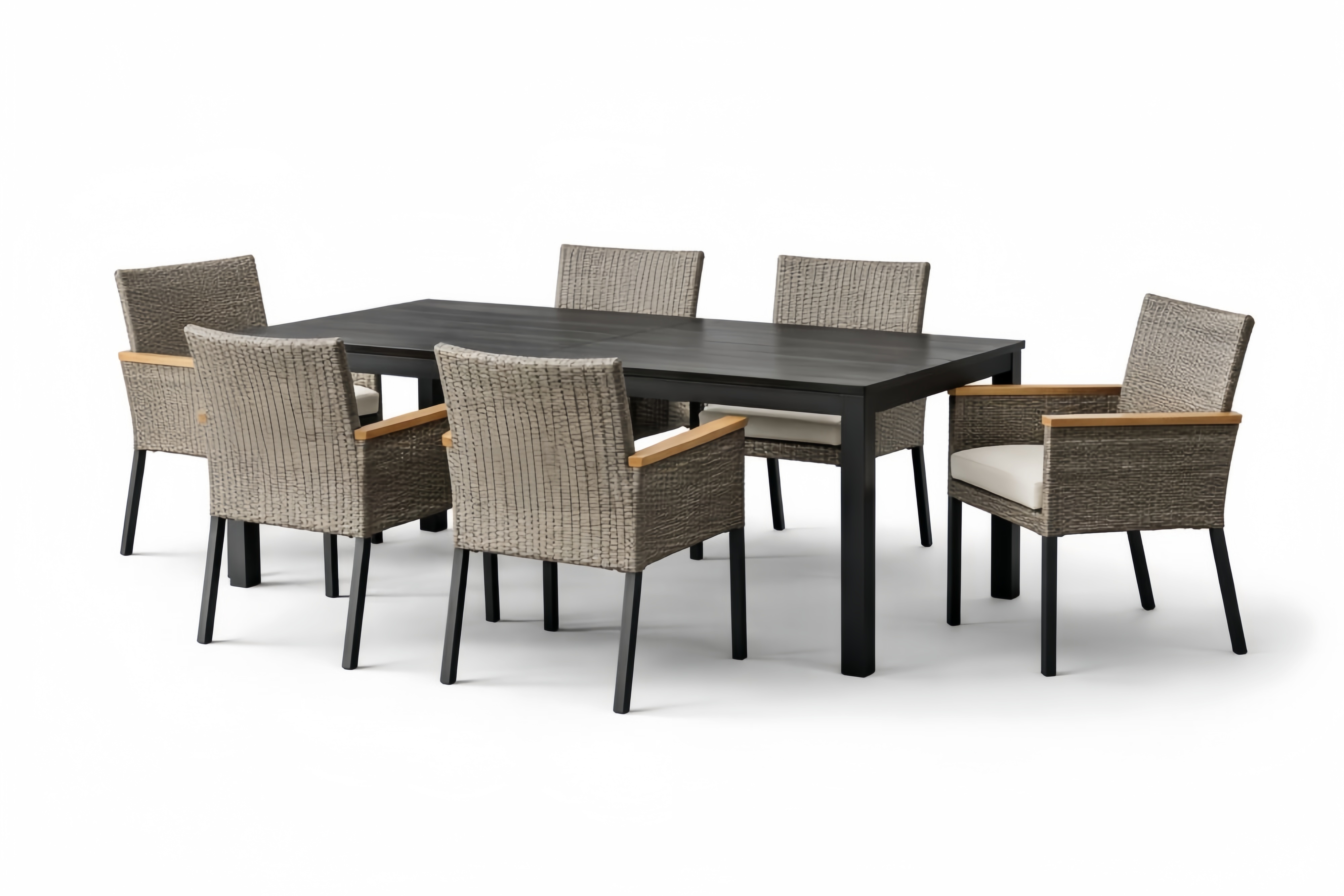 Outdoor Dining Set with Aluminum Table and Wicker Chairs Gray/Black