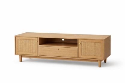 Rectangle Wooden TV Stand with Cane Doors and Drawer 183cm