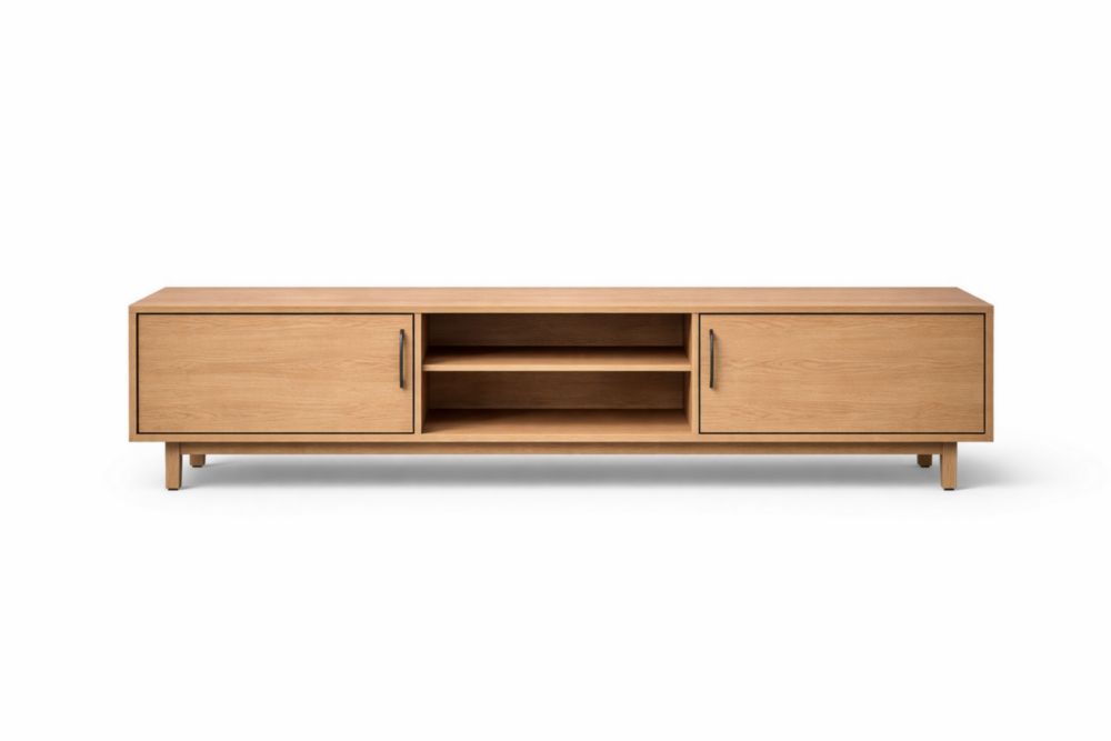 Wood TV Stand Cabinet with Storage Shelves Light Oak 140cm