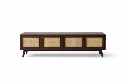 Wood TV Stand with Cane Doors Brown 4-Door Media Console