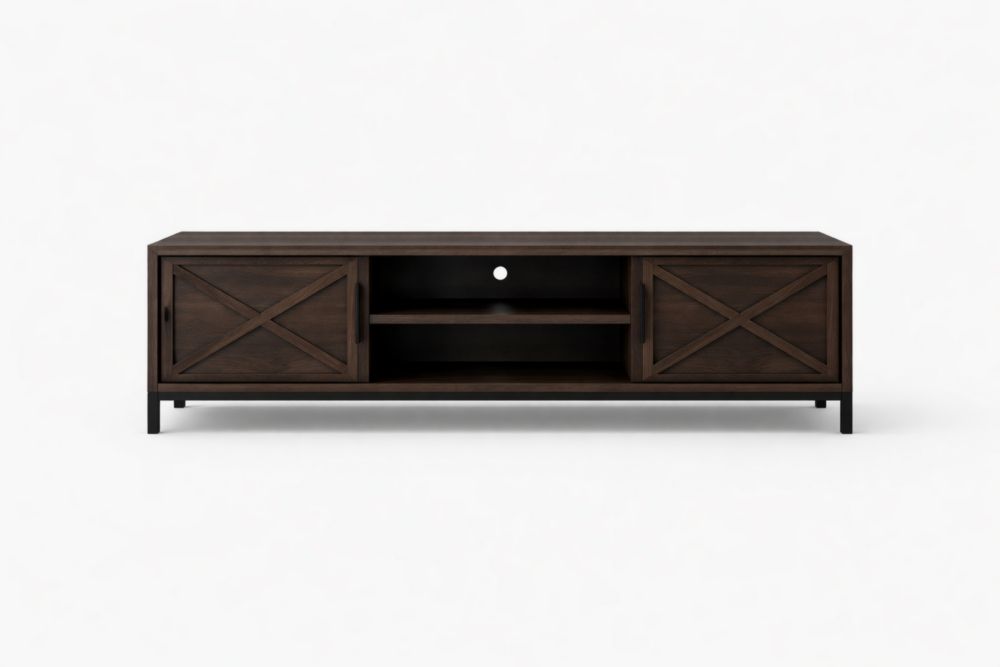 Wooden TV Stand with Sliding Doors and Cable Management Dark Brown 150cm