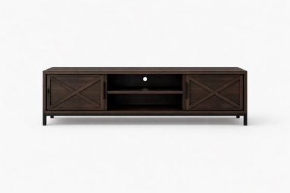 Wooden TV Stand with Sliding Doors and Cable Management Dark Brown 150cm
