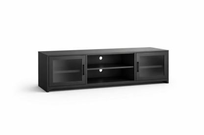 Black Rectangular TV Stand with Glass Doors and Shelves 150cm