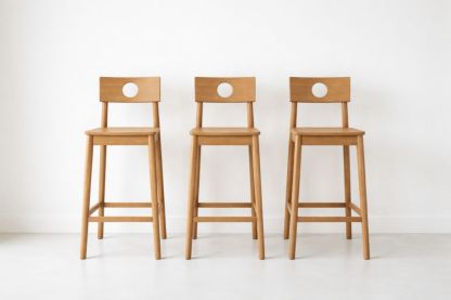 Wooden Bar Stool Set with Circular Backrest Hole Natural Finish
