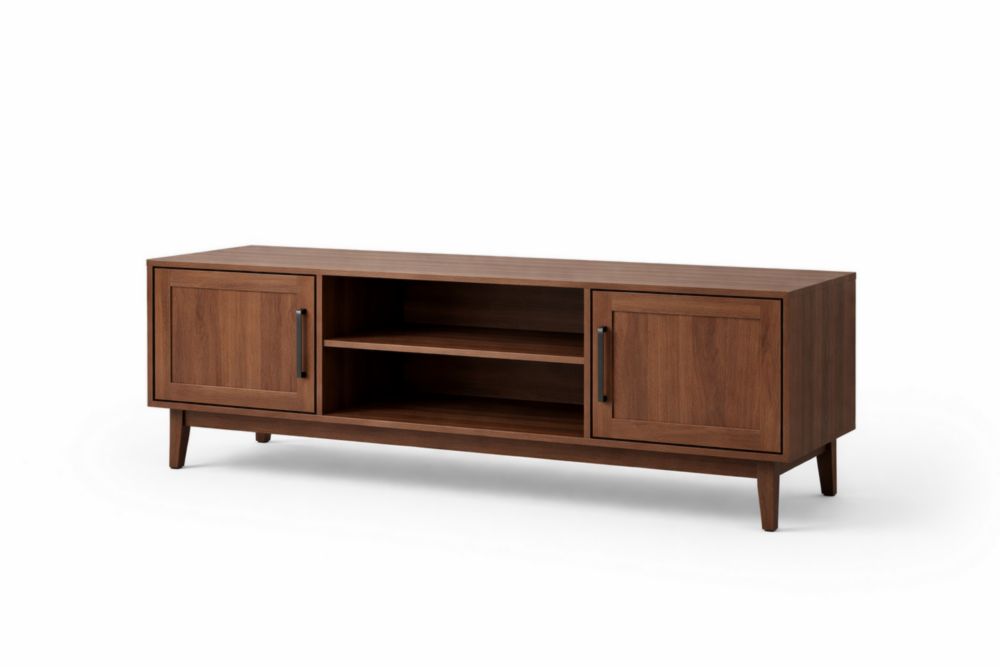 Wood TV Stand Media Console with Two Cabinets and Shelves Brown 152cm
