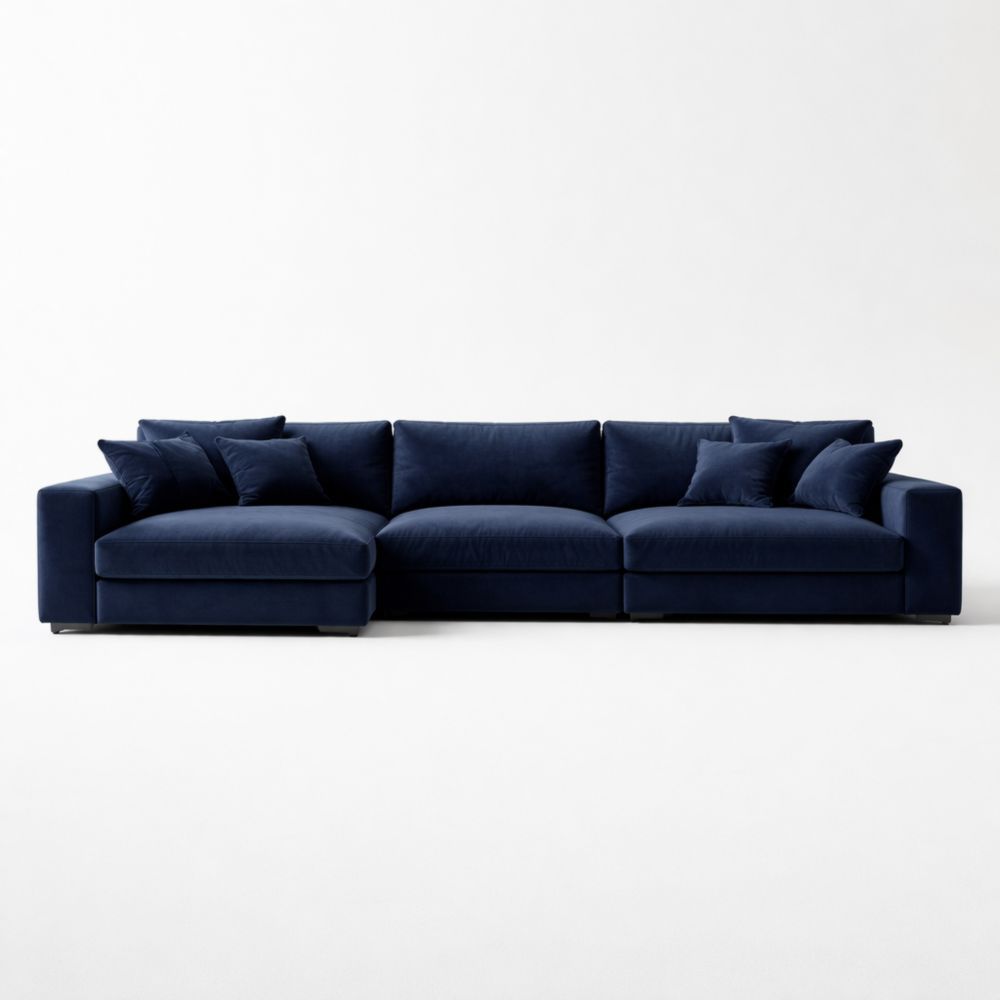 Navy blue velvet sectional sofa, 350 cm