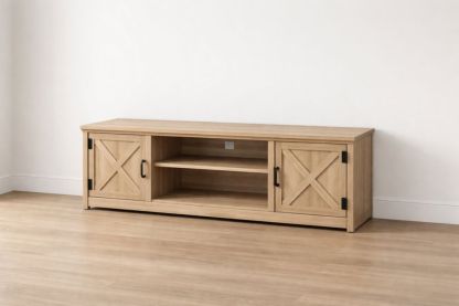 Wooden TV Stand with Open Shelves, Oak wood