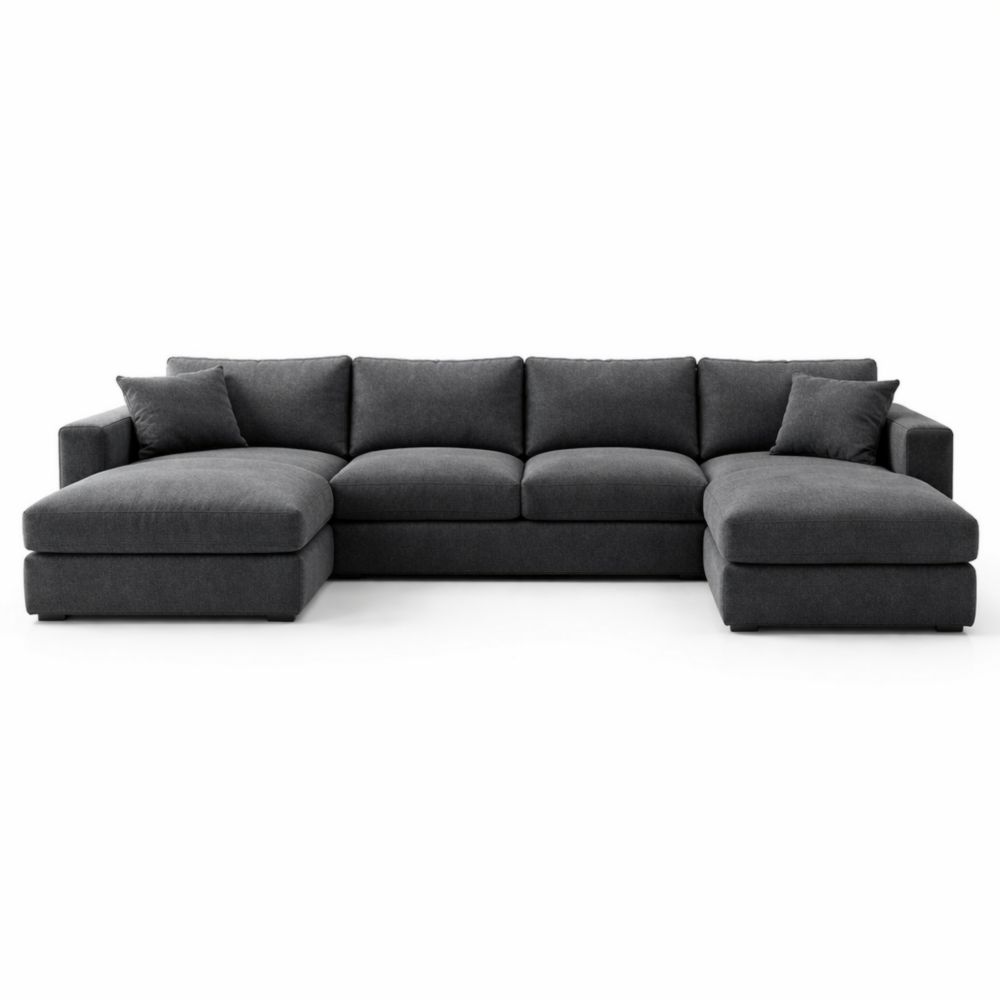 L-Shaped Sectional Sofa Dark Gray Polyester Upholstery 300cm x 200cm x 90cm